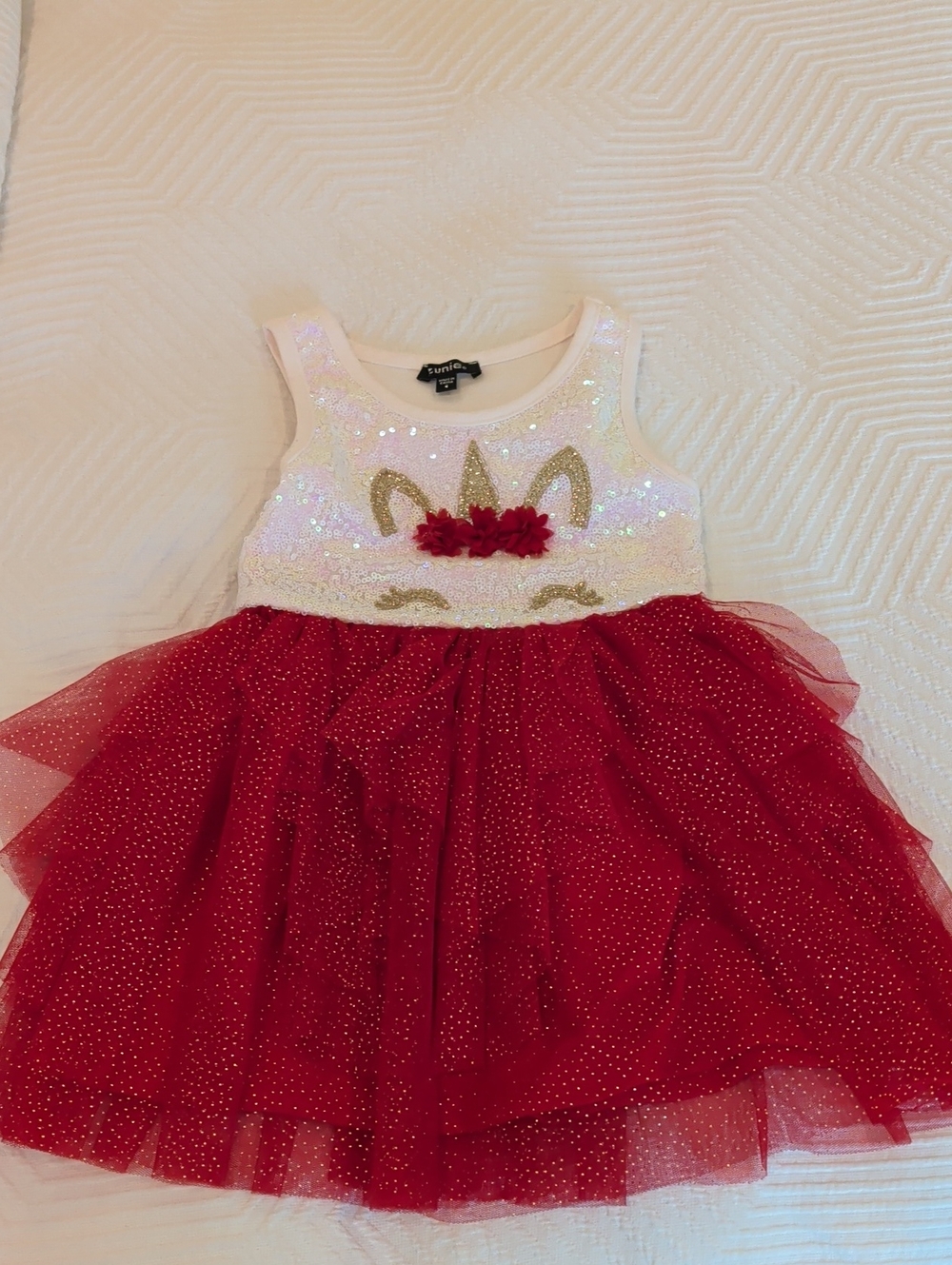 Zunie Red and White Sequin Unicorn Tutu Dress Size 4T